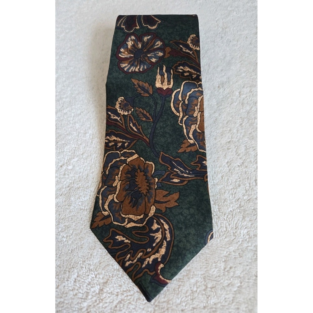 GANT Silk Tie Green, Brown, Gold Florial Print 100% Silk.
